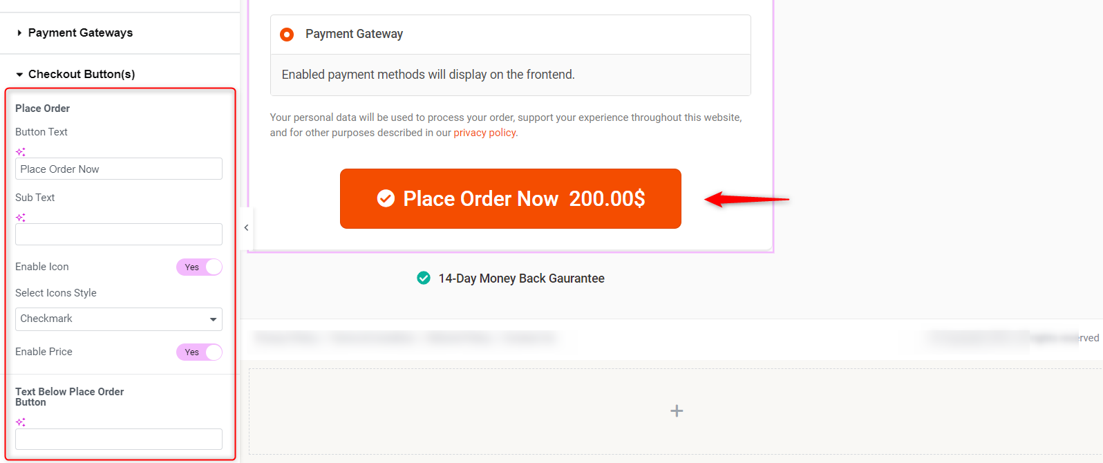 Adding value to the checkout button