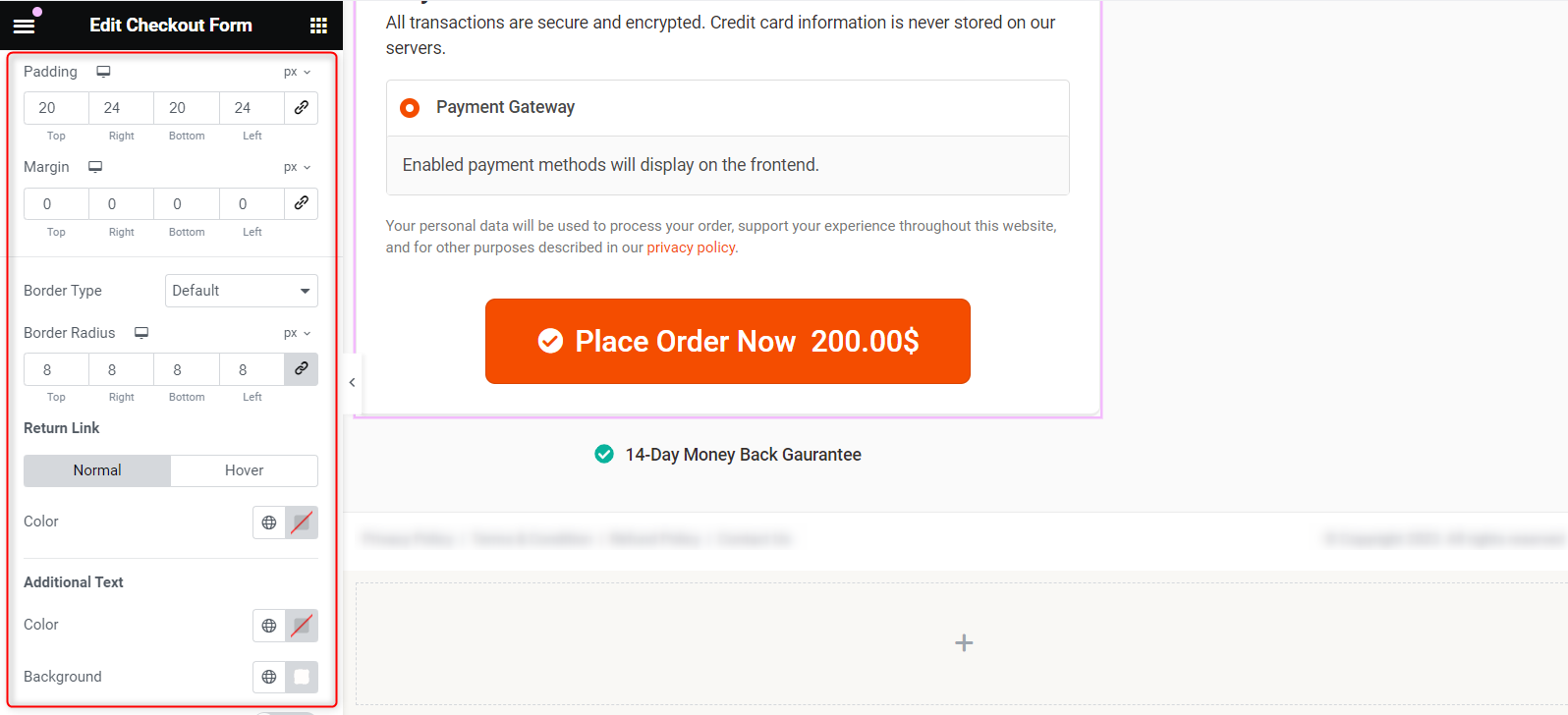Styling checkout button