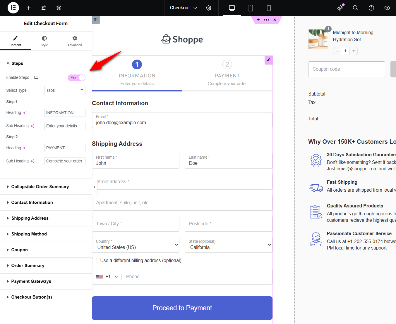make changes to your checkout page