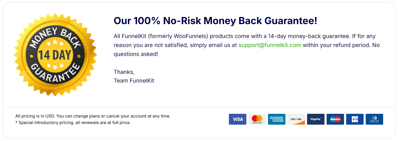 money-back guarantee trust badge on the woocommerce checkout page