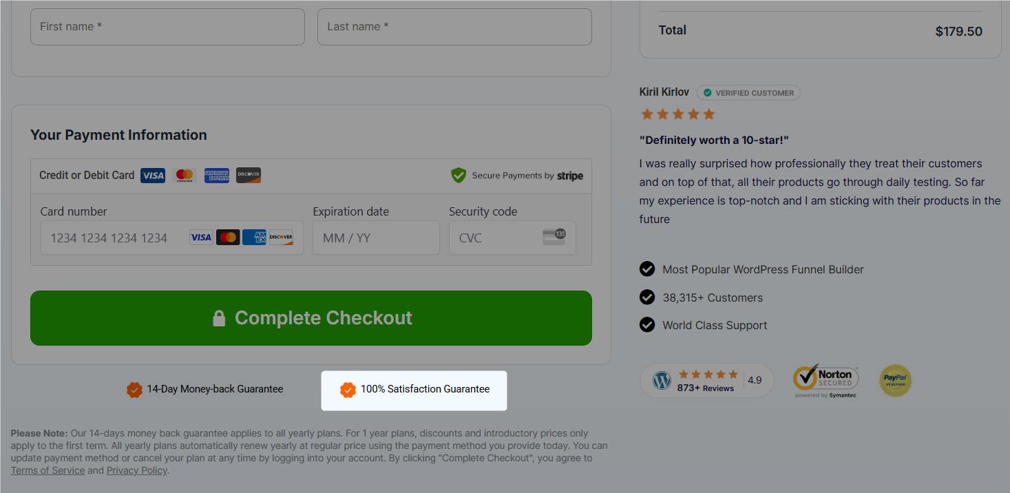 100% satisfaction guarantee badge example on woocommerce checkout