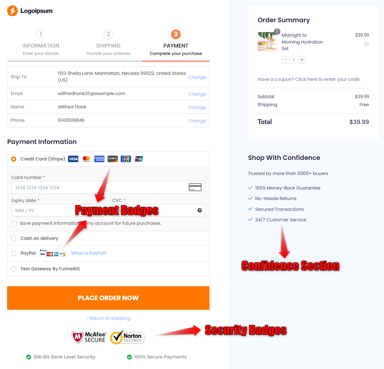 example of woocommerce trust badges on the checkout page