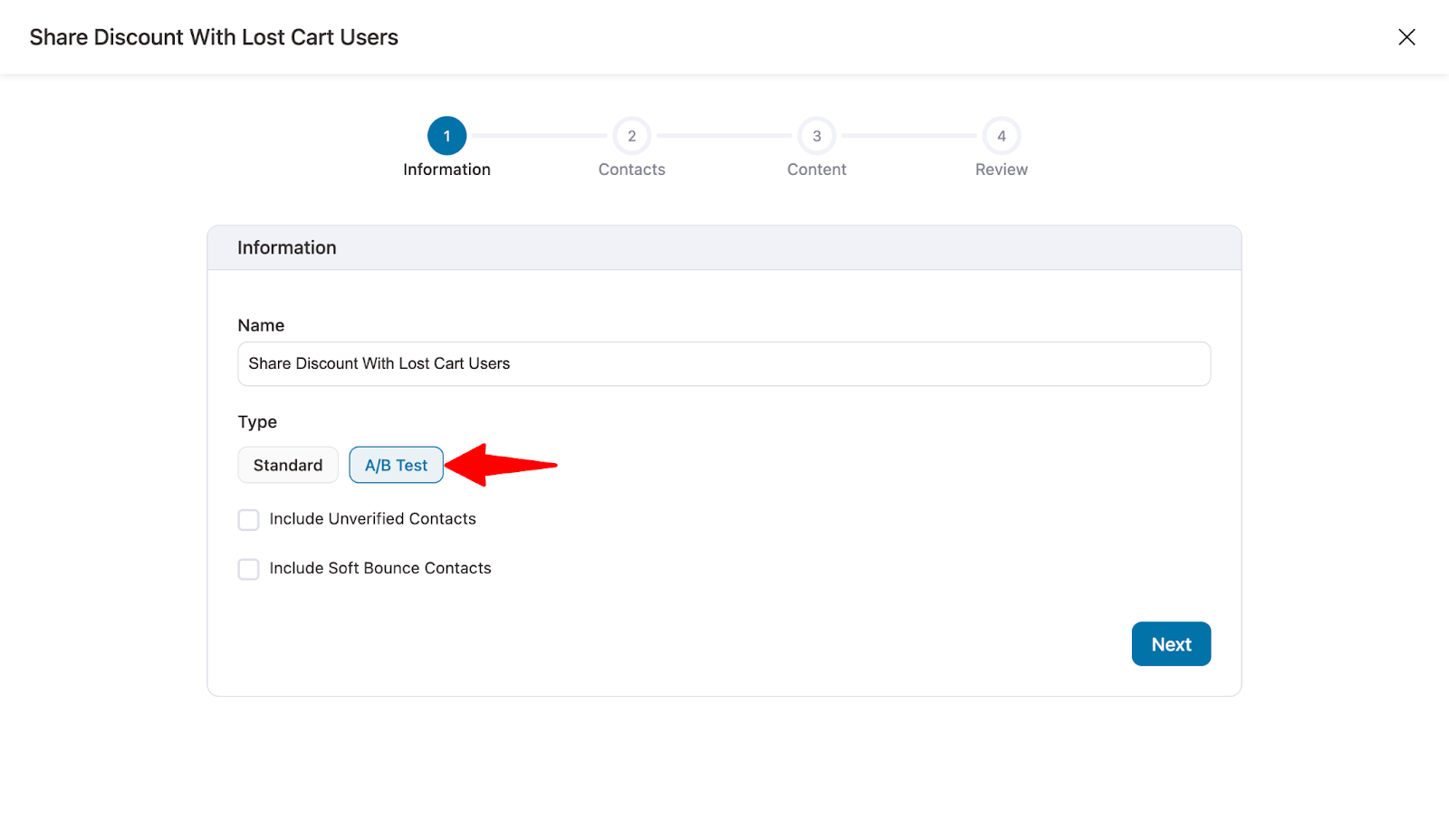 choose the A/B testing for Smart Sending