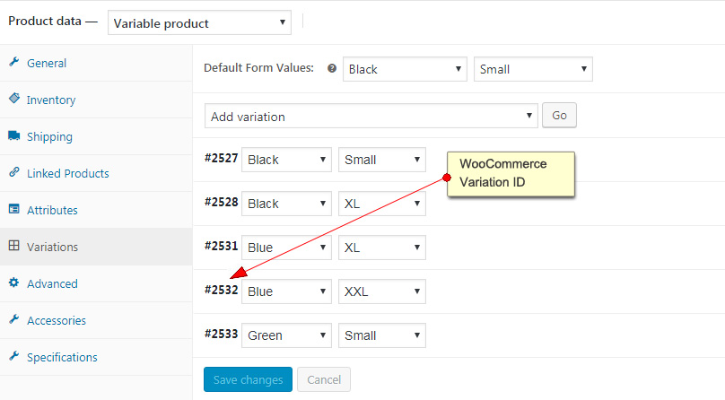 WooCommerce Variation ID