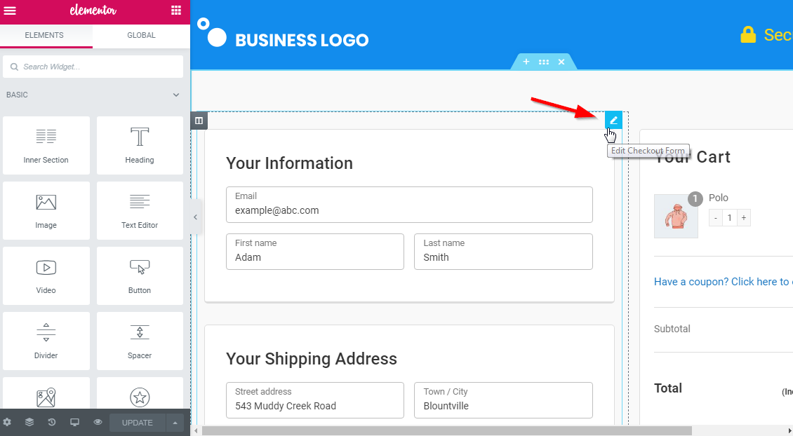 Edit checkout form