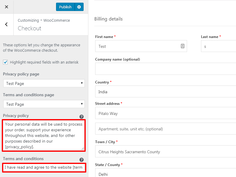 make changes to the text of privacy policy and terms and conditions 