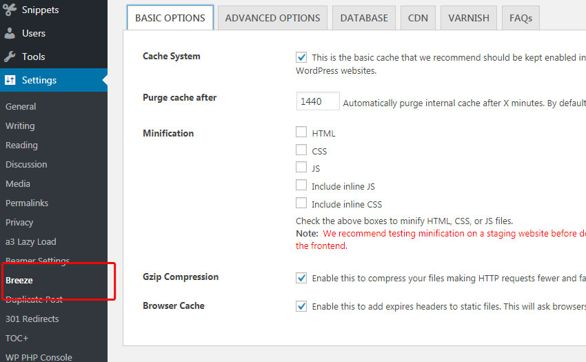 Open the settings of "Breeze" under the Settings tab