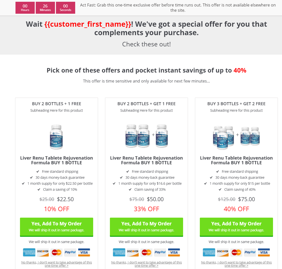multiple upsell offers in grid format