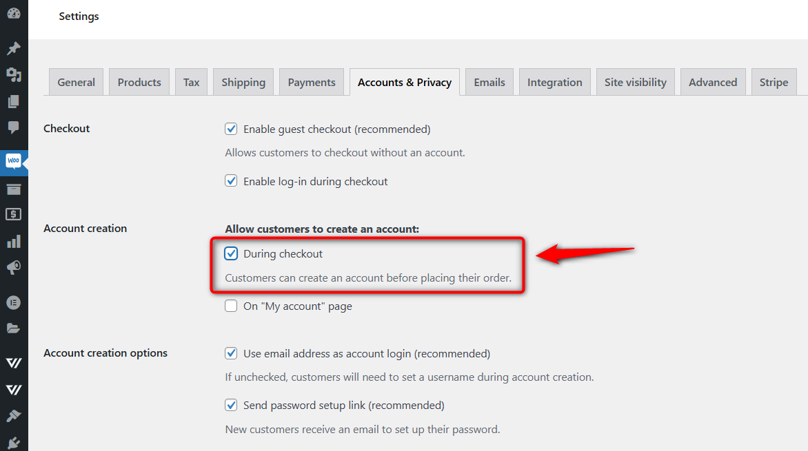 Enable customer registration on the checkout page