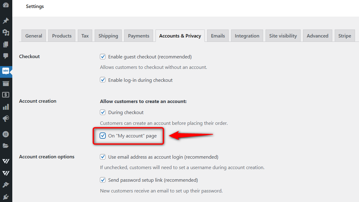 Enable creating an account on "My Account" page