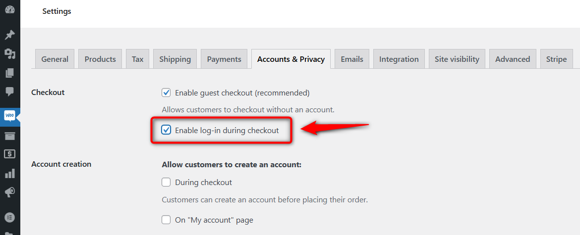 Allow login for existing users during checkout