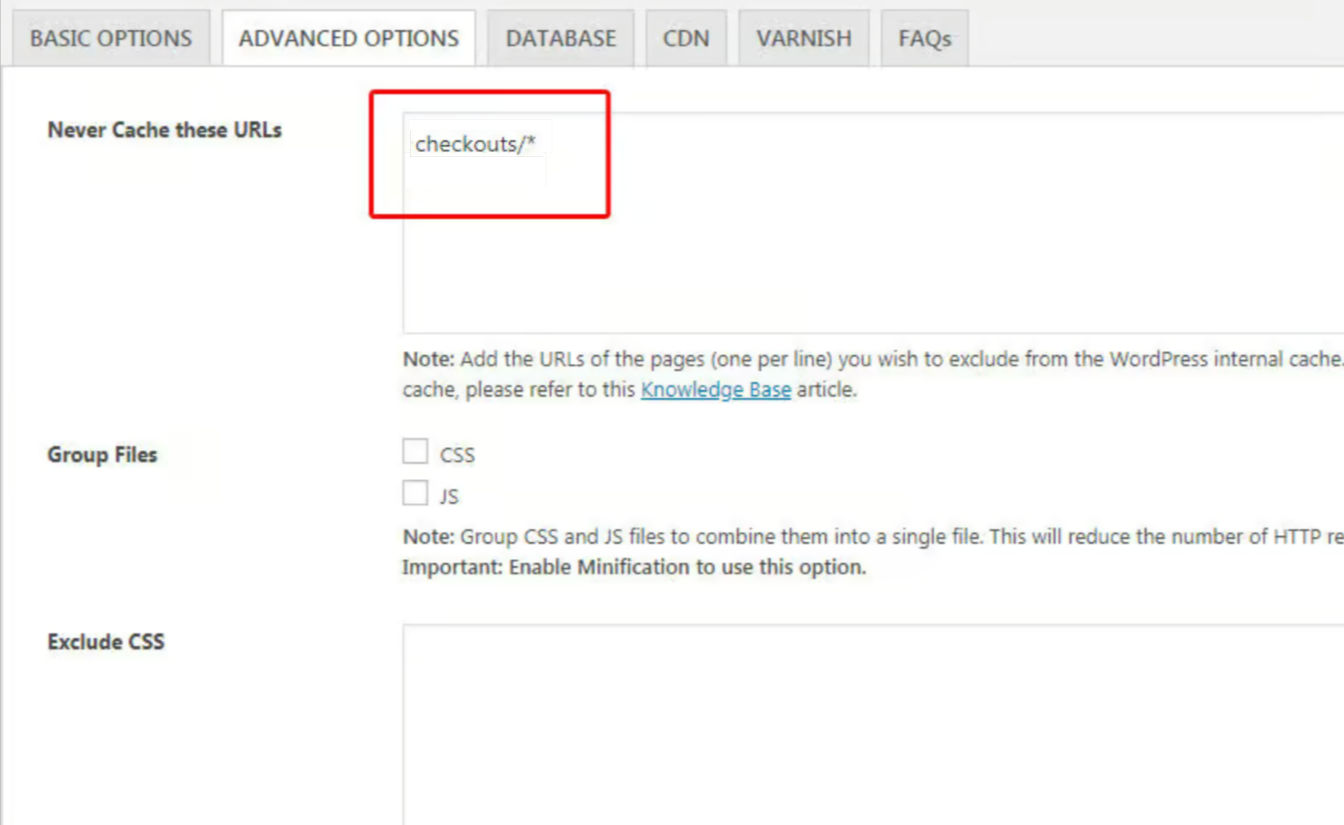 exclude “checkouts” pages enter your noted checkout page slug