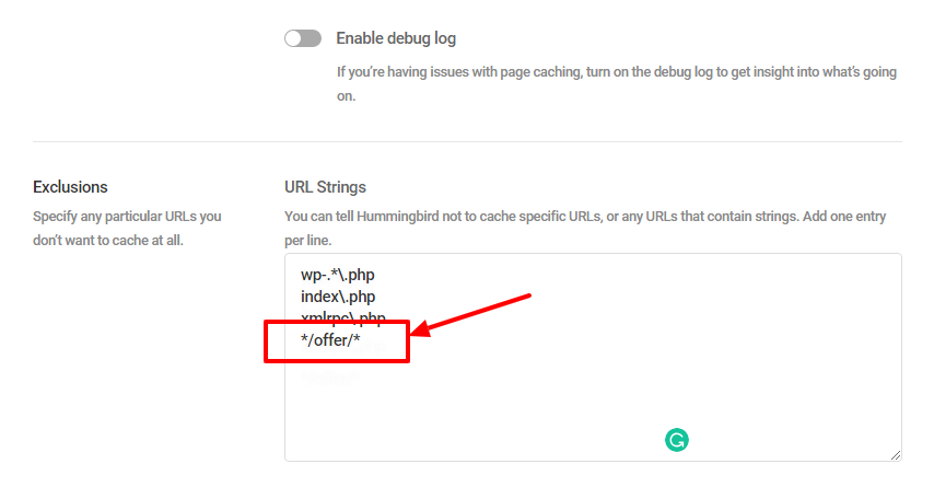 exclude “offer” pages by entering your noted offer page slug