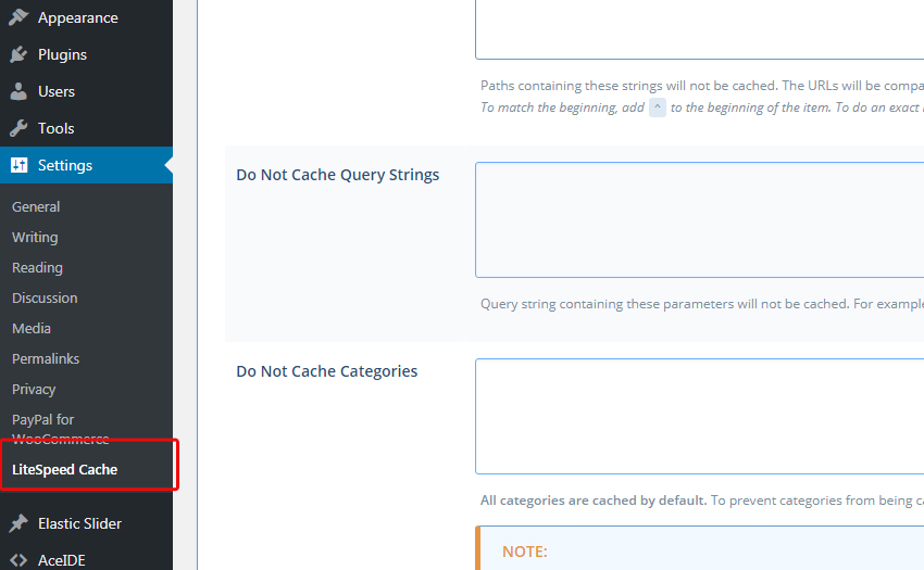 Open the settings of "LiteSpeed Cache"