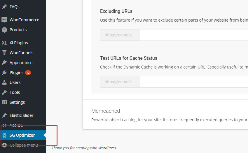 Open the settings of "SG Optimizer"