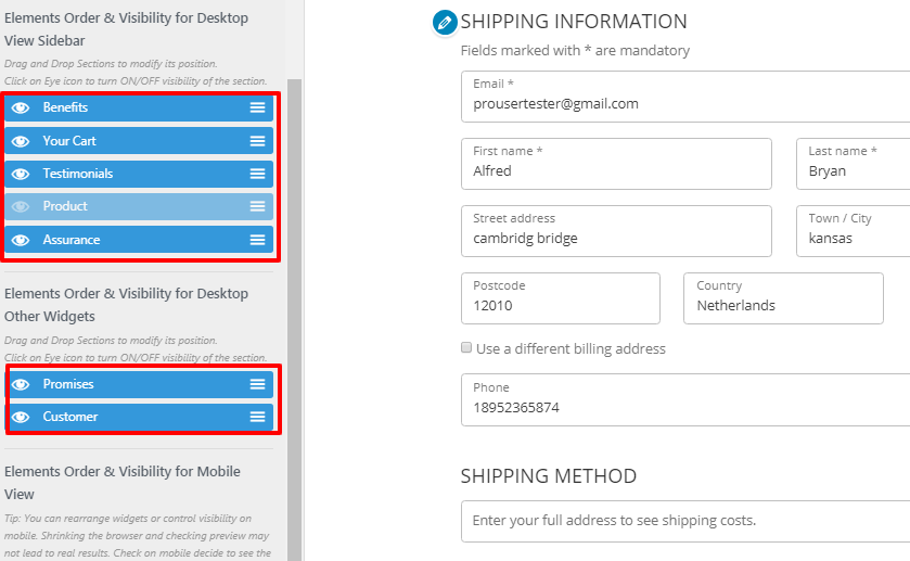 Find options to control the visibility and order of the widgets