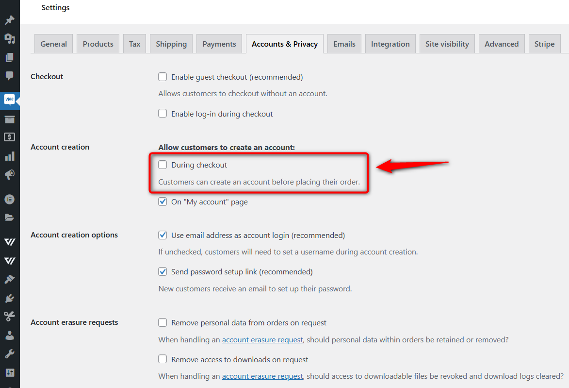 Uncheck the checkbox which says - 'Allow customers to create an account during checkout'