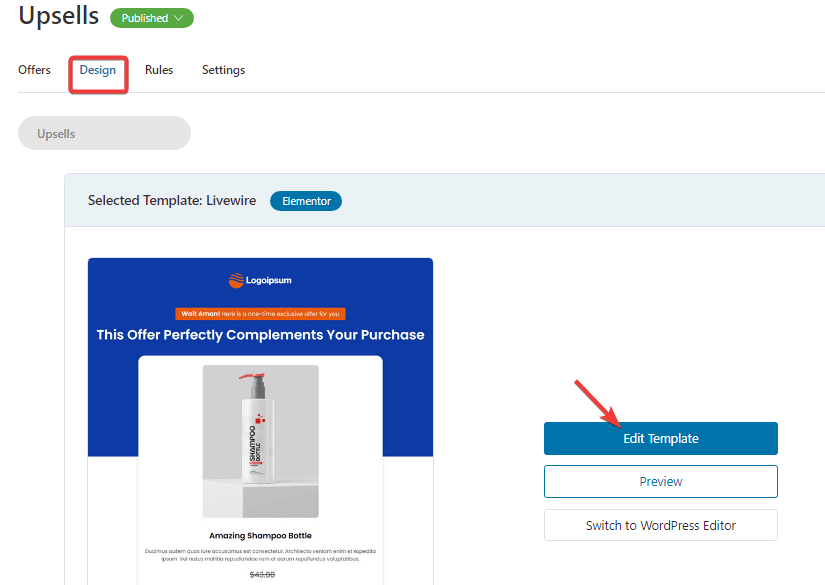 edit upsell template