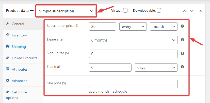 set up subscription product using WooCommerce subscription to create WooCommerce subscriptions upsell funnel