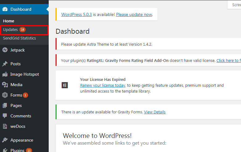 WP Admin dashboard > From Dashboard > click on "Updates" tab.
