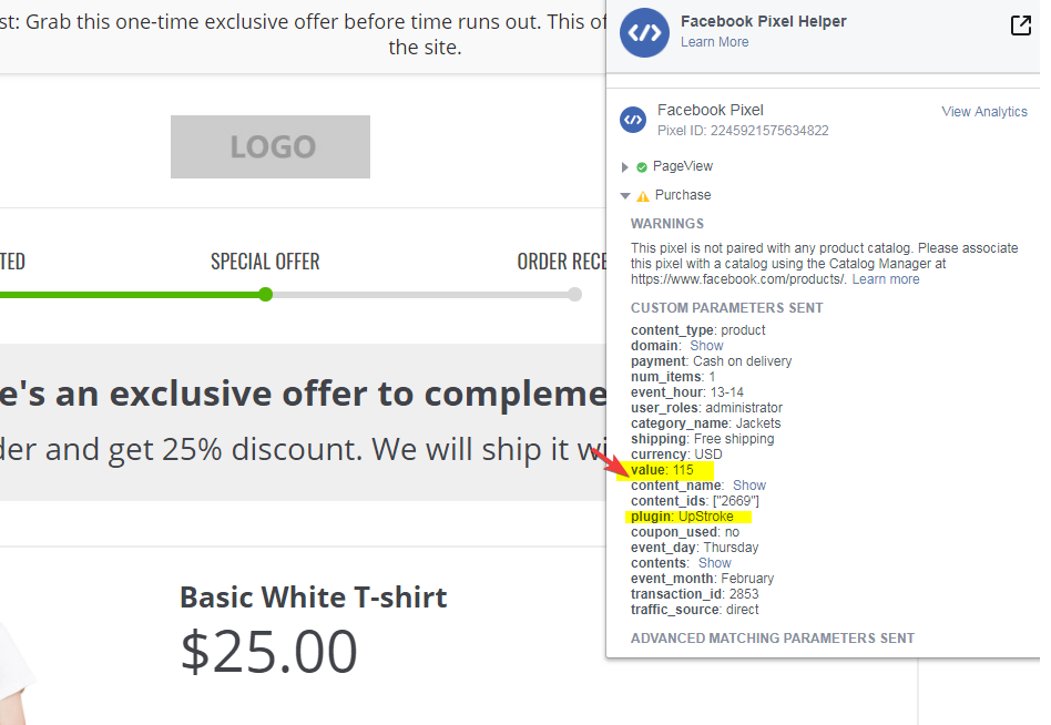 facebook conversion tracking on upsell page