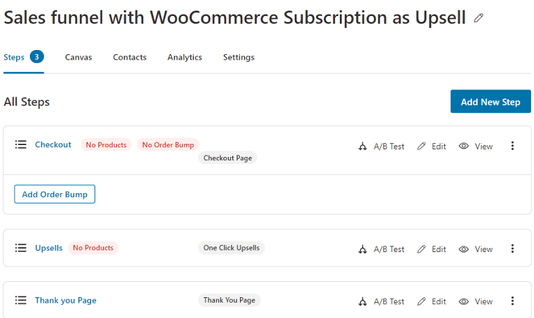 woocommerce subscroption funnel with all the steps