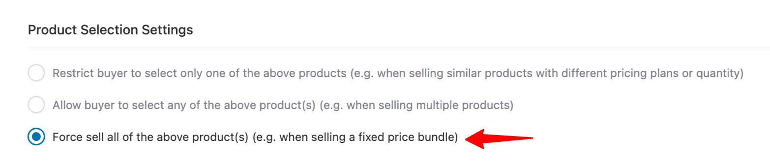 product selection settings