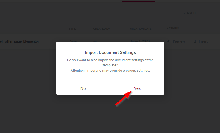 Import document settings