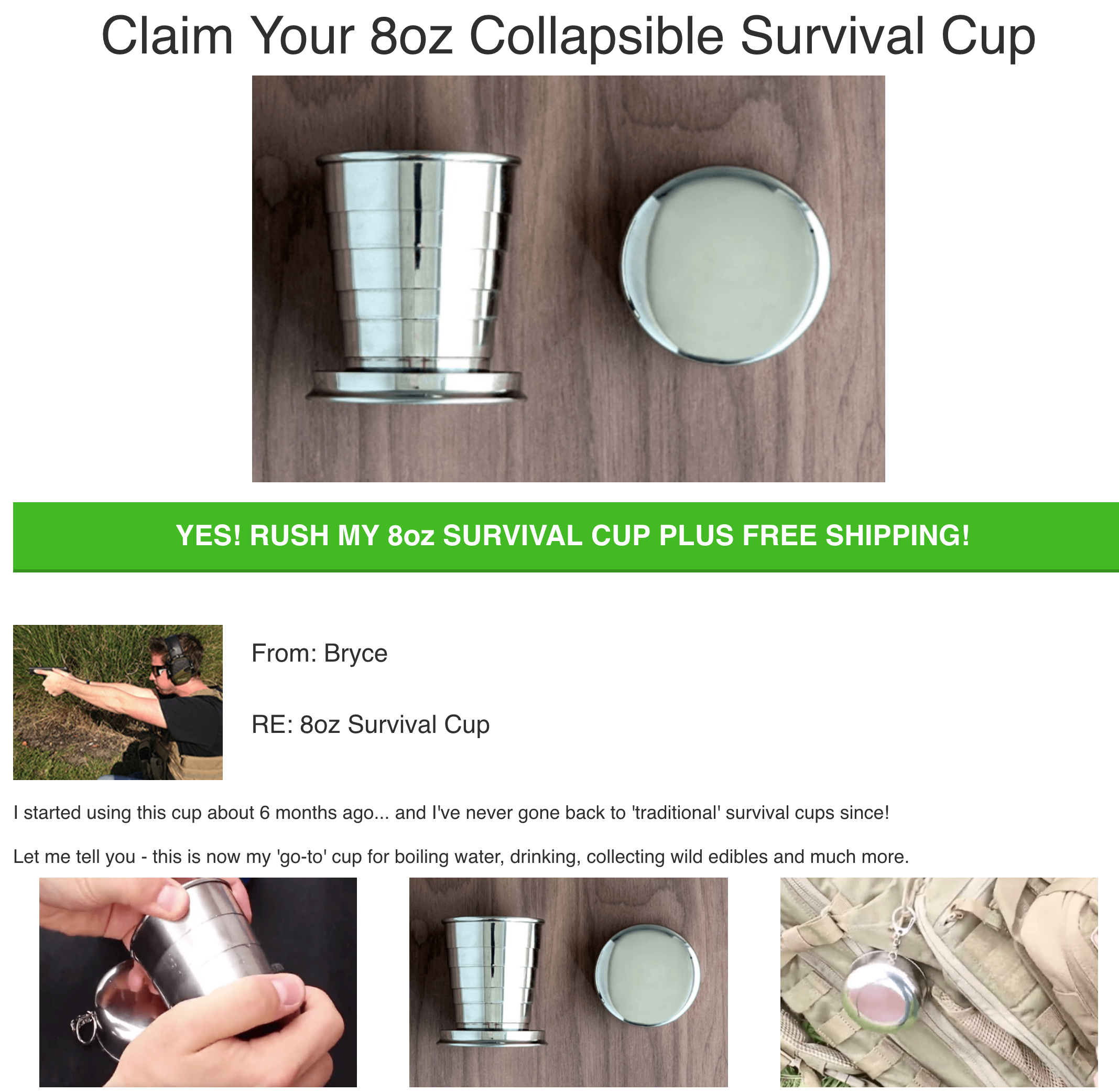 free plus shipping - survival cup example
