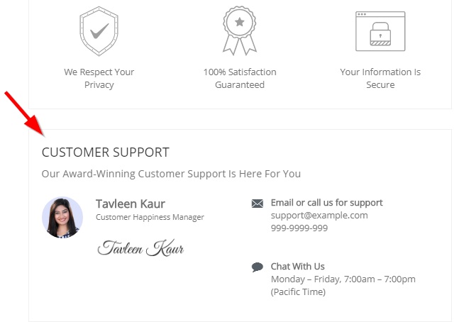 Customer support section