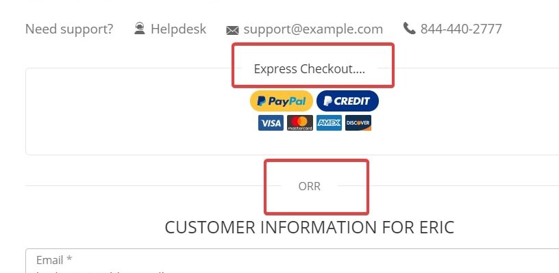 Preview of the express checkout page