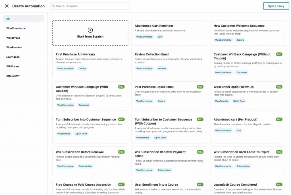 Pre-built automated recipes in FunnelKit Automations