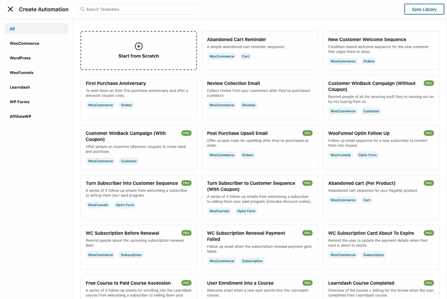 Pre-built automated recipes in FunnelKit Automations