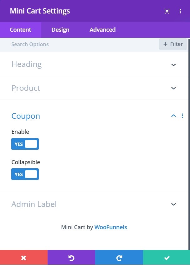 Enable the coupon and collapsible option