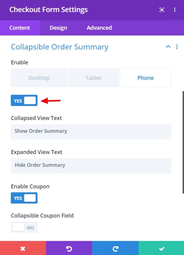 Enable collapsible order summary