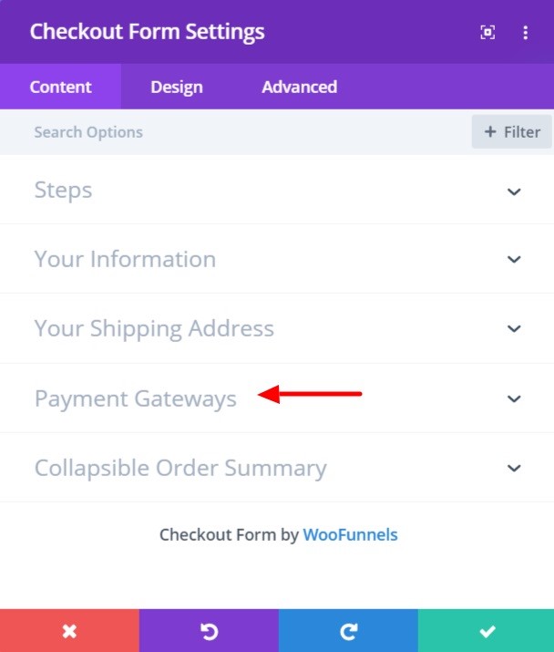 Payment gateways option