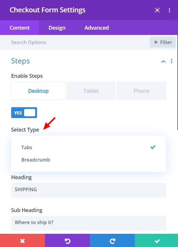 Type of checkout steps