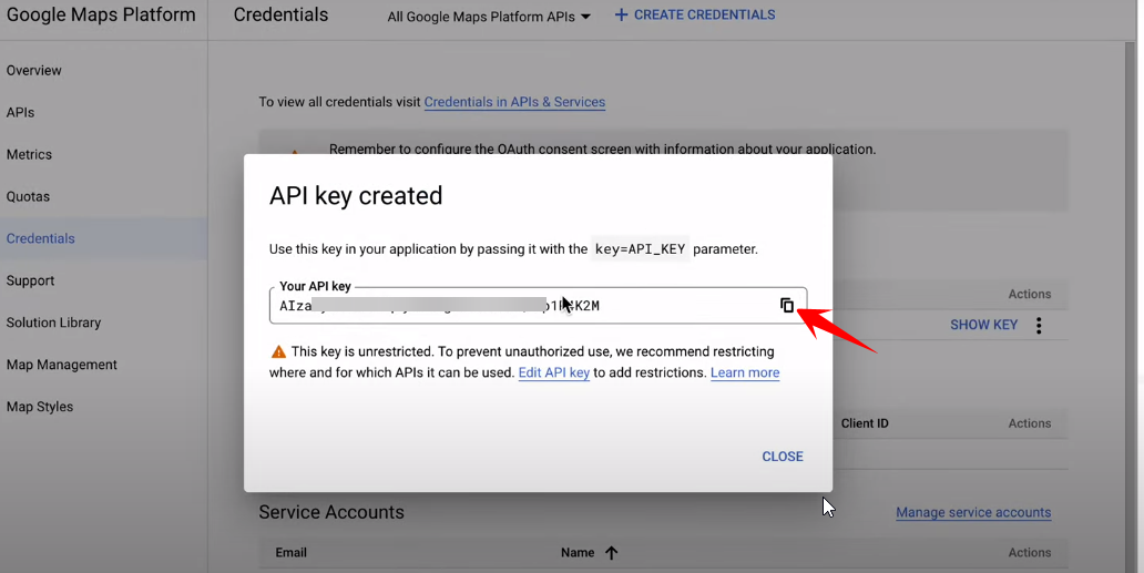 copy Google Maps API key