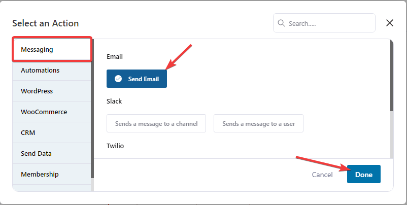 select send email action