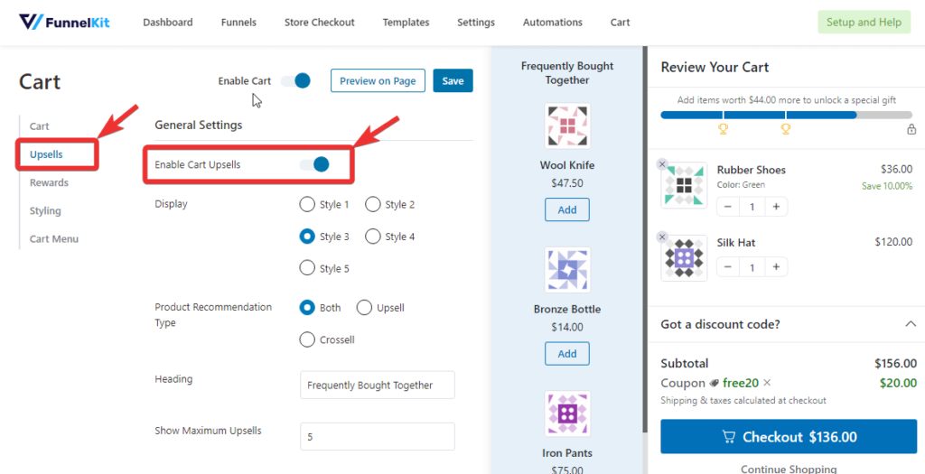 enable upsell options