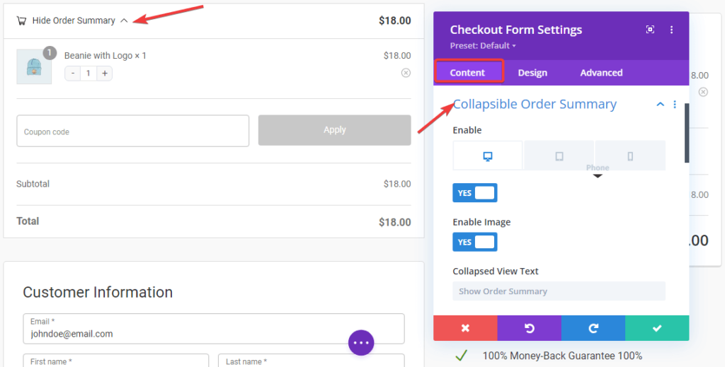 collapsible order summary