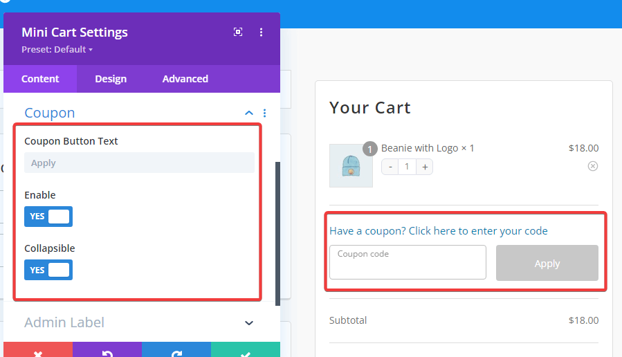 mini cart coupon