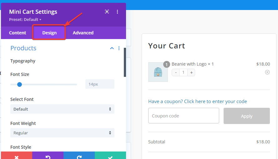 mini cart design tab