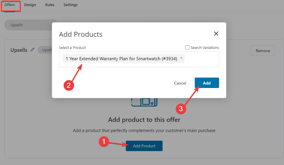 add upsell product