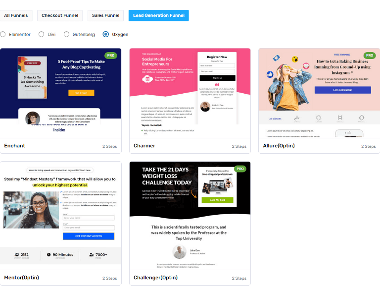 lead generation funnel template Oxygen page builder
