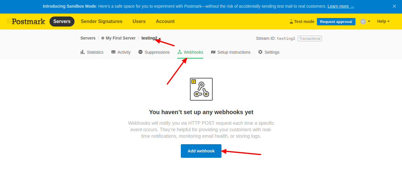 Go to webhooks and click on the add webhook button