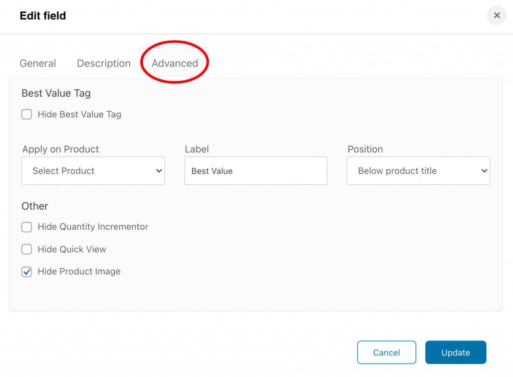 Advanced tab in woocommerce checkout form field