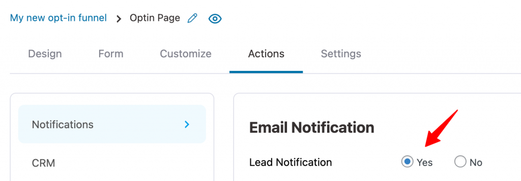 lead generation - Enable the lead notification