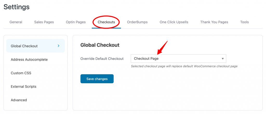 Global settings in WordPress menu