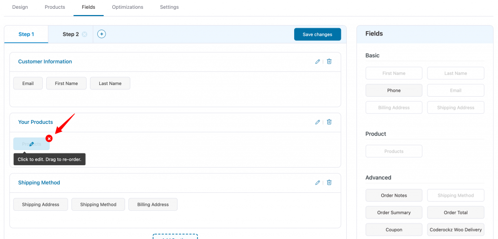 click on the 'Products' field